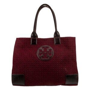 Tory Burch Authentic Solid Burgundy Wine Red Tote Bag Leather Nylon